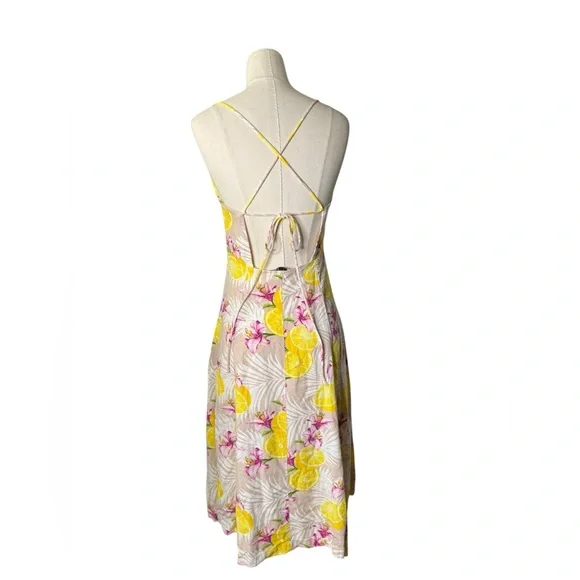 Forever 21 Linen Blend Lemon Floral Midi Dress Size M - Picture 6 of 6